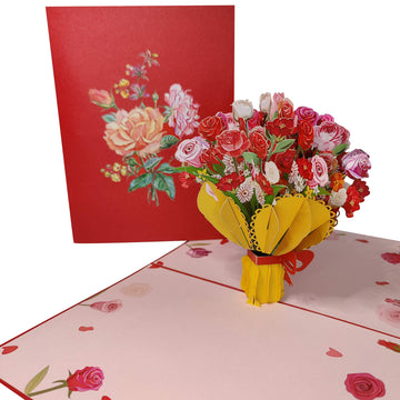 Mixed Red Flower Bouquet Pop-Up Card